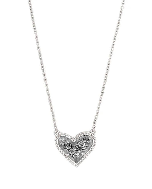 Kendra Scott - Ari Heart Silver Pendant Necklace in Platinum Drusy - Findlay Rowe Designs