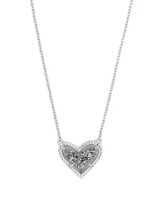Kendra Scott - Ari Heart Silver Pendant Necklace - Platinum Drusy - Findlay Rowe Designs