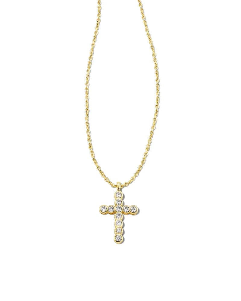 KENDRA SCOTT- CROSS GOLD PENDANT NECKLACE IN WHITE CRYSTAL - Findlay Rowe Designs