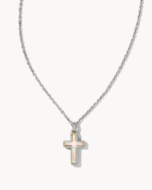 Kendra Scott - Cross Gold Pendant Necklace - White Kyocera Opal - Findlay Rowe Designs
