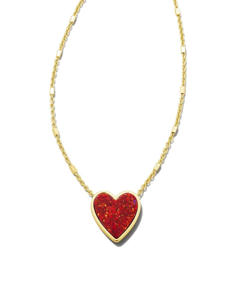 Kendra Scott - Heart Gold Pendant Necklace - Red Kyocera Opal - Findlay Rowe Designs