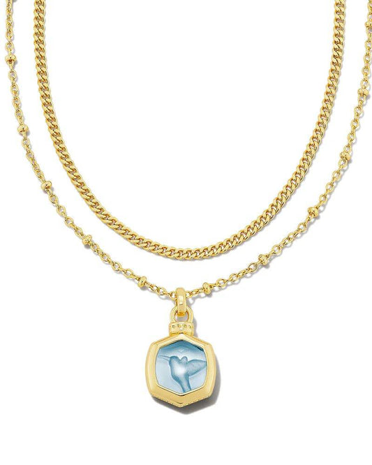 Kendra Scott - Davie Intaglio Gold Multi Strand Necklace - Light Sky Blue Glass - Findlay Rowe Designs