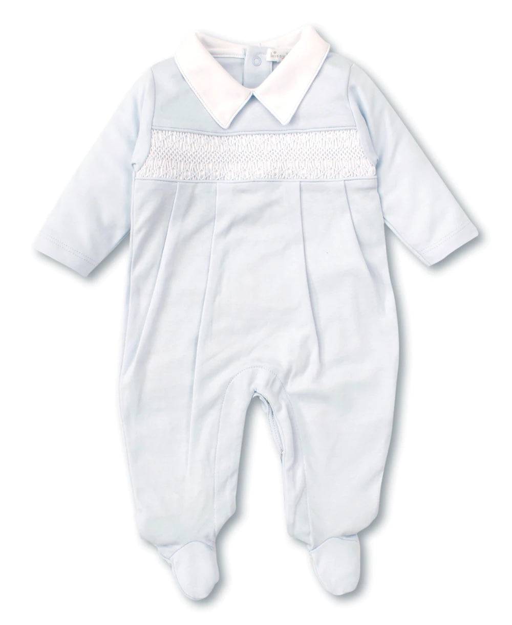 kissy kissy - Hand Smocked CLB Charmed Blue Footie with Collar - Findlay Rowe Designs