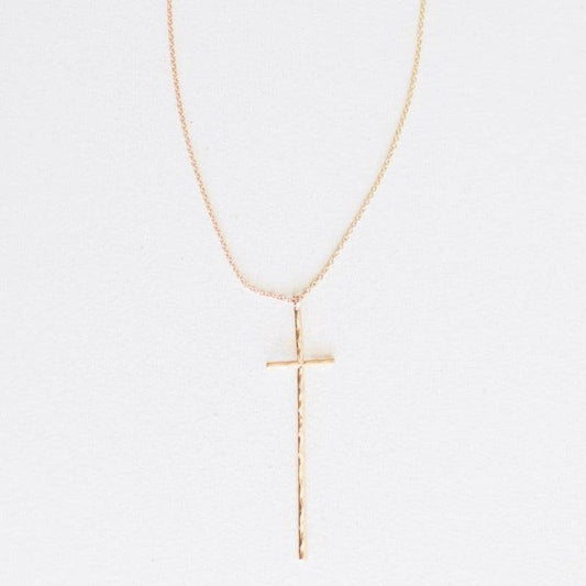 LESLIE CURTIS JEWELRY -Gold hammered thin cross 2.5" with 14.5" chain and 2" extender - Findlay Rowe Designs