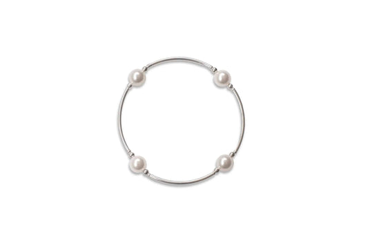 8MM White Pearl Blessing Bracelet With Sterling SIlver Links - Findlay Rowe Designs