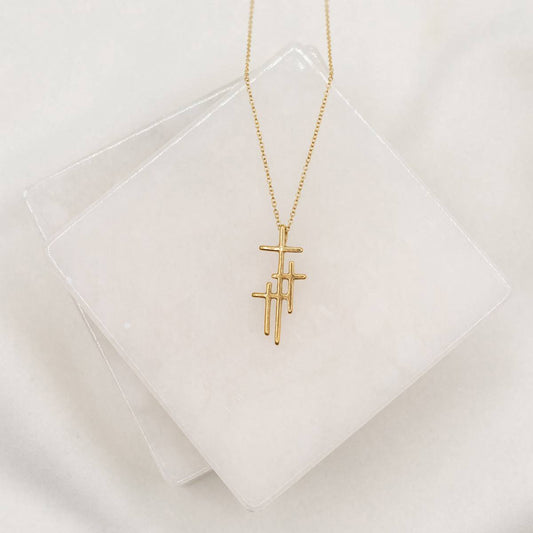 My Saint My Hero- Faithful Light Three Cross Necklace in Gold - Findlay Rowe Designs