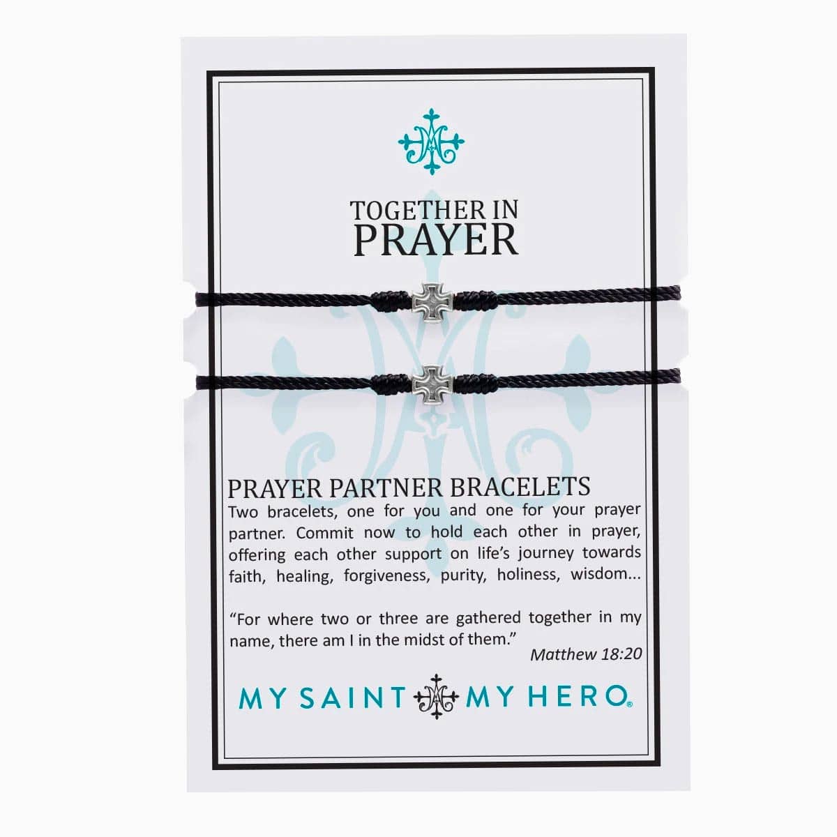 My Saint My Hero-Together in Prayer Bracelet Set in Black/Silver - Findlay Rowe Designs