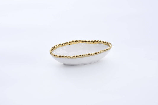 Pampa Bay - Long Condiment Bowl - White w/ Gold - Findlay Rowe Designs