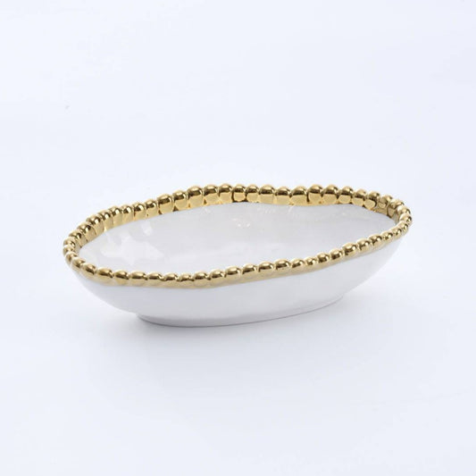 Pampa Bay - Long Condiment Bowl - White w/ Gold - Findlay Rowe Designs
