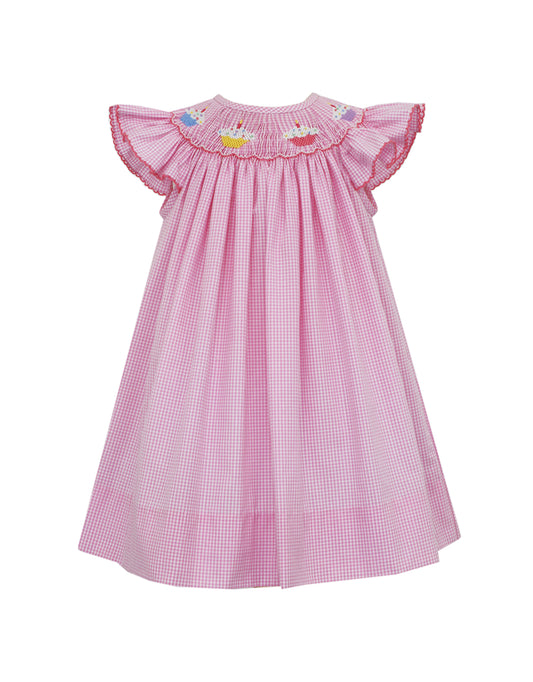 Petit Bebe - Angel Wing Bishop Smocked Dress - Cupcakes - Pink Check - Findlay Rowe Designs