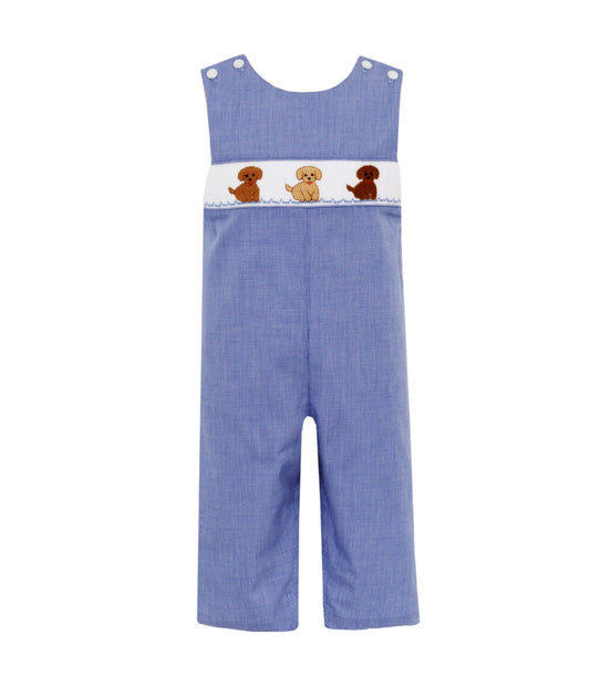 Petit Bebe - Smocked Jon Jon - Puppies - Royal Blue Micro Check - Findlay Rowe Designs