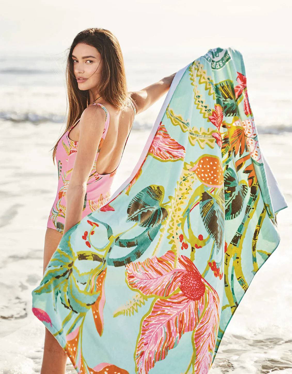 Spartina - Beach Towel - Queenie Tropical Floral Sea Foam - Findlay Rowe Designs