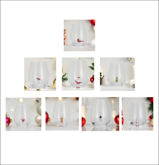 Stemless Wine Glass - Christmas Figure