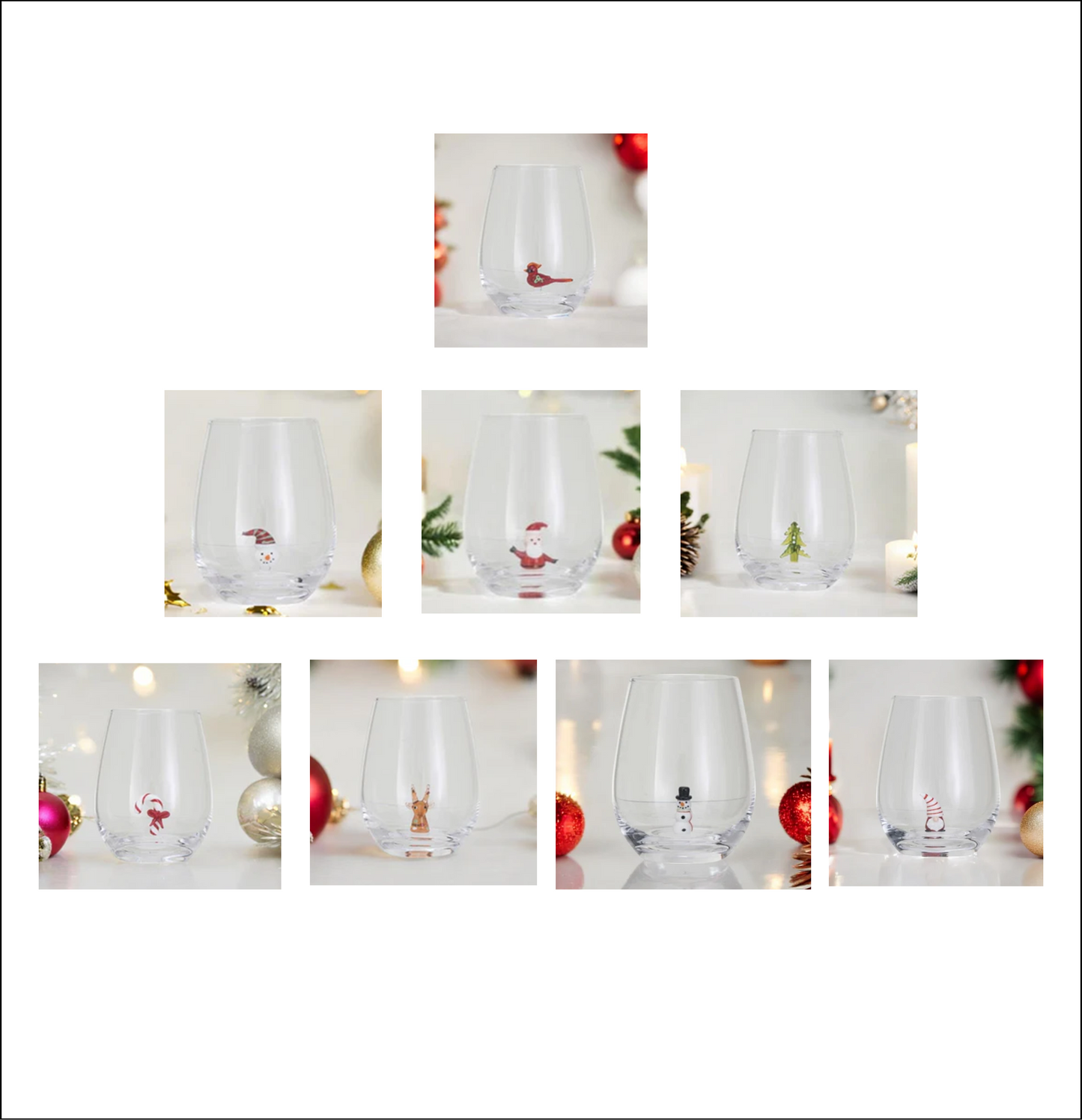 Stemless Wine Glass - Christmas Figure