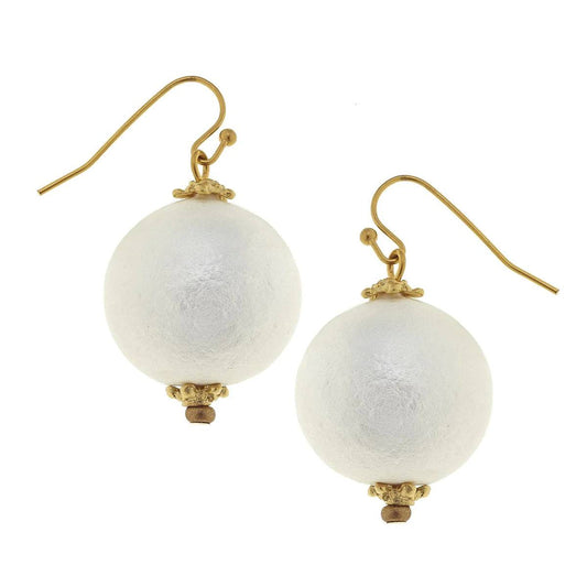 Susan Shaw White Cotton Pearl Earrings - GOLD - Findlay Rowe Designs