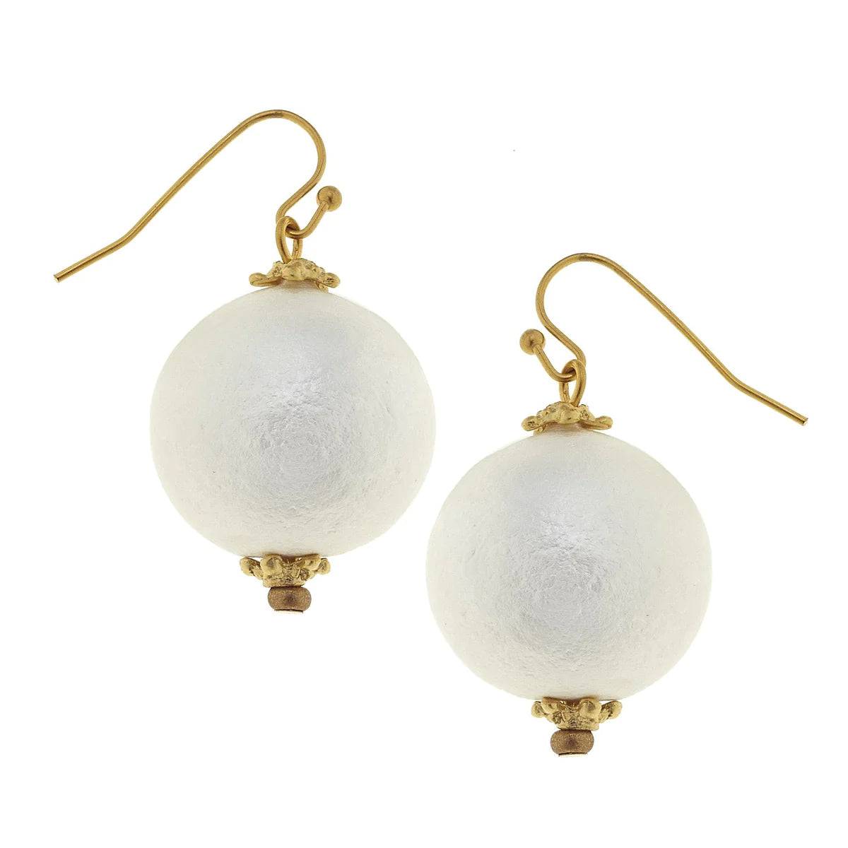 Susan Shaw White Cotton Pearl Earrings - GOLD - Findlay Rowe Designs