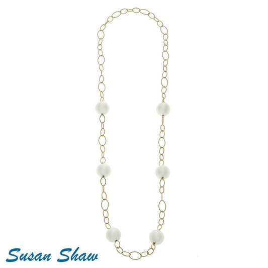 Susan Shaw - 34" Cotton Pearl on Gold Chain Necklace - Findlay Rowe Designs