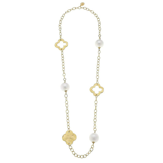 Susan Shaw - Cotton Pearl Clover Chain Necklace - Findlay Rowe Designs