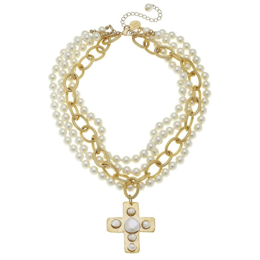 SUSAN SHAW- Pearl Cross Multi-Strand Pearl Necklace - Findlay Rowe Designs