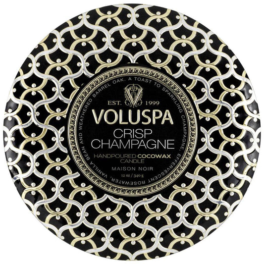 Voluspa - CRISP CHAMPAGNE 3 WICK TIN CANDLE - Findlay Rowe Designs