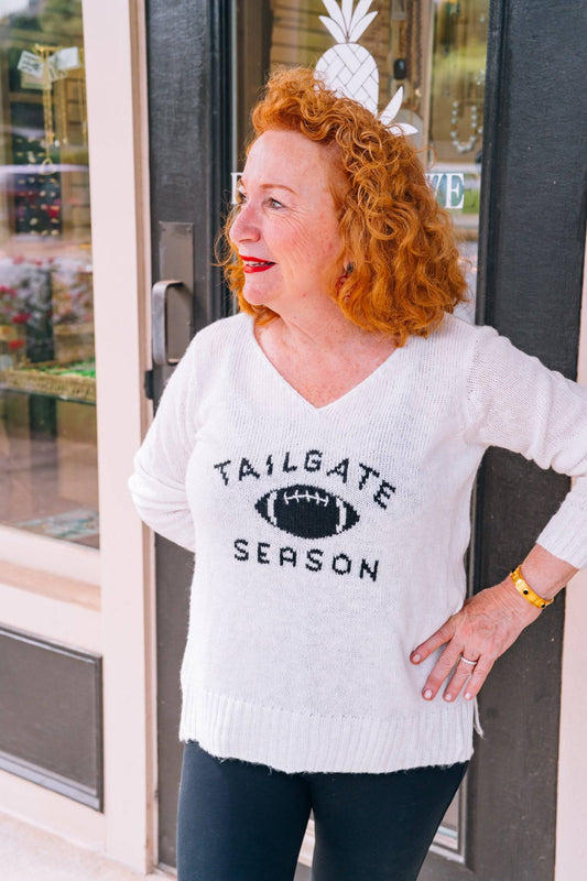 Tailgate Season WOODEN SHIPS -  Pure Snow V-Neck Lightweight Sweater - Findlay Rowe Designs