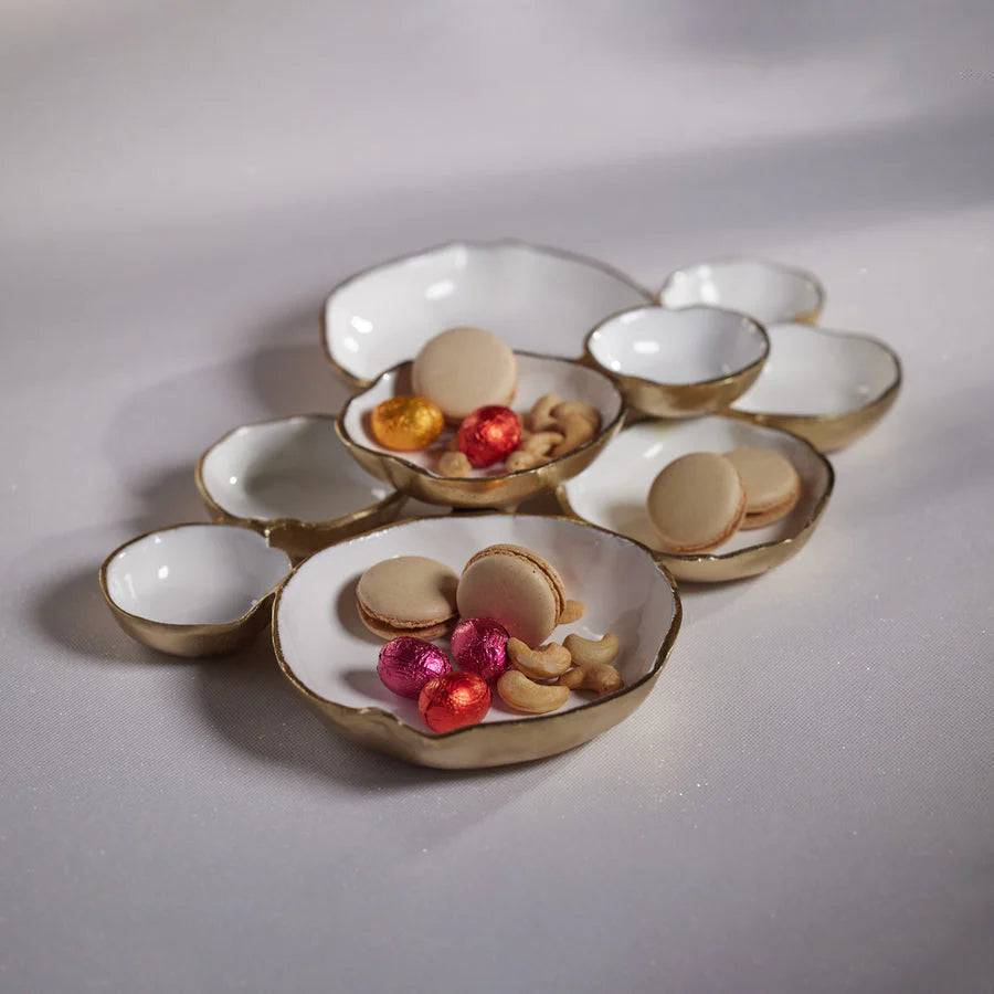 Zodax - Cluster of 9 Round Serving Bowls - Gold/White - Findlay Rowe Designs
