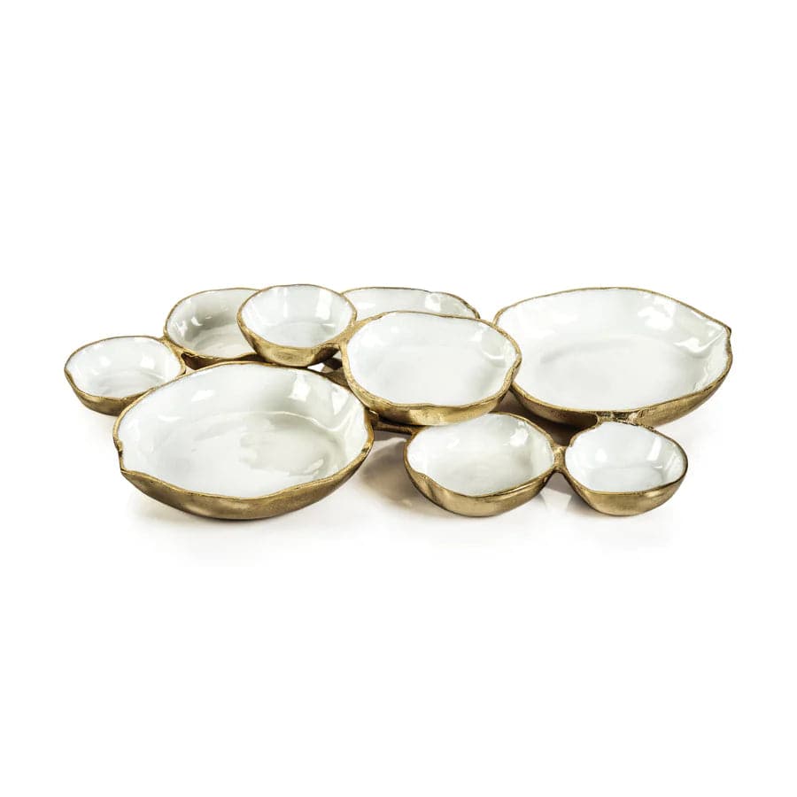 Cluster of Nine Round Serving Bowls - Gold and White - Findlay Rowe Designs