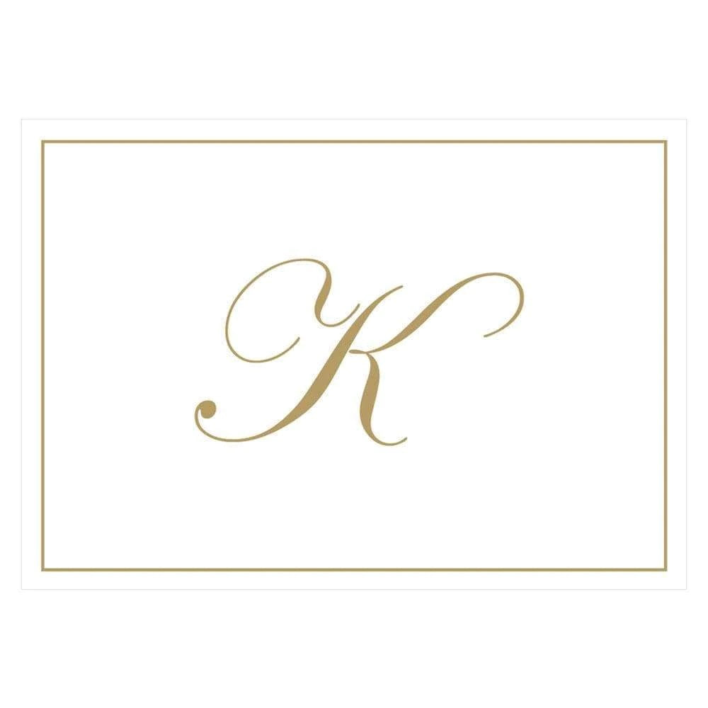 Gold Embossed Single Initial Boxed Note Cards - 8 Note Cards & 8 Envelopes - k